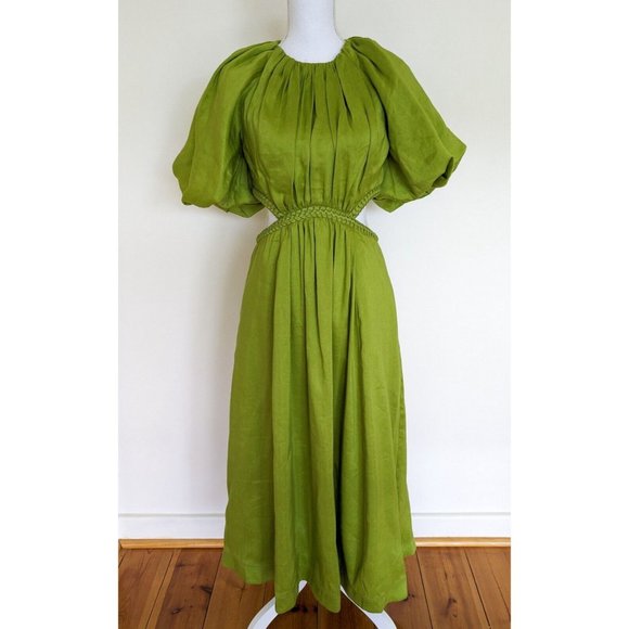 SOLD Aje Capucine Puff Sleeve Midi Dress Size 10 Verdant Green BNWT - Picture 2 of 15